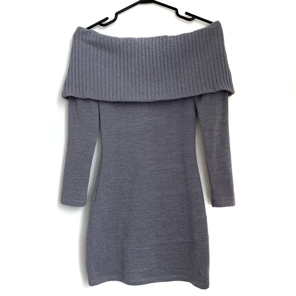 M Boutique/Mendocino Gray Off Shoulder Sweater Bodycon Mini Dress XS/S (EUC) - Picture 1 of 14